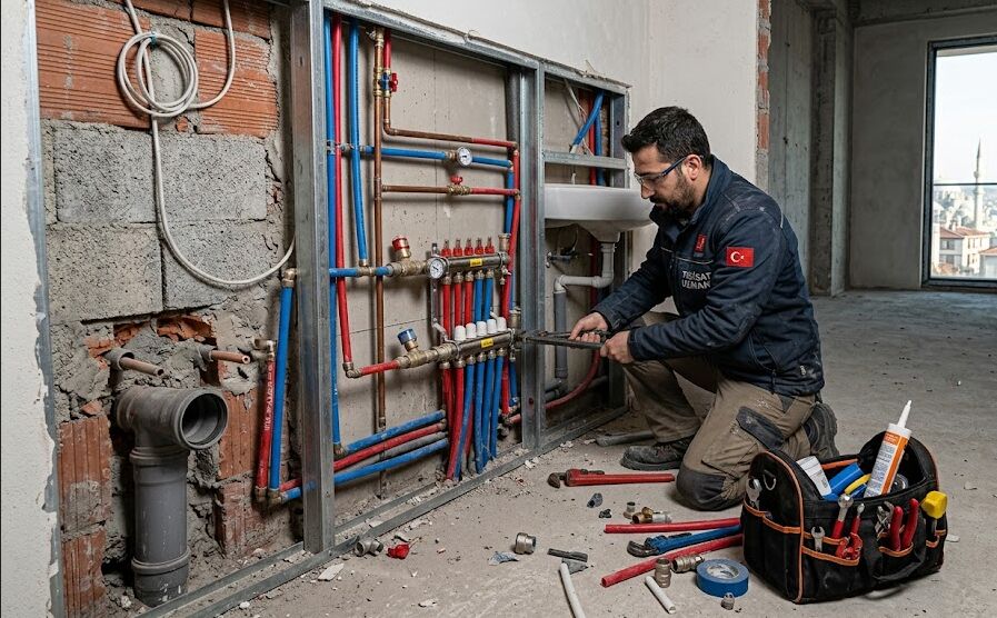 Sıhhi tesisat montajı - kolektör ve boru bağlantıları